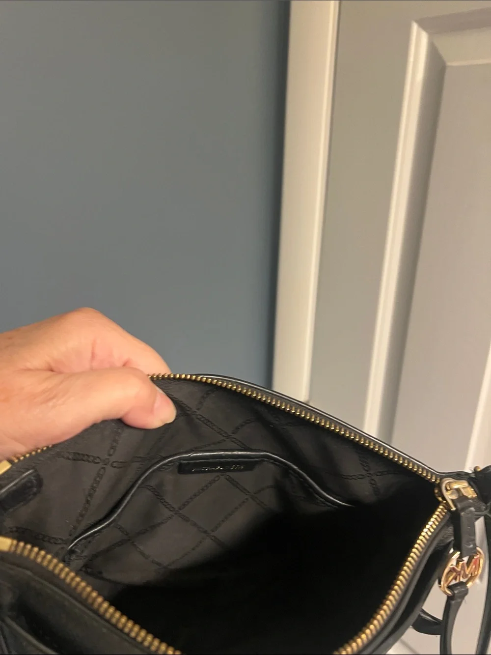 Michael Kors Black Pebbled Leather Crossbody with Gold Accents